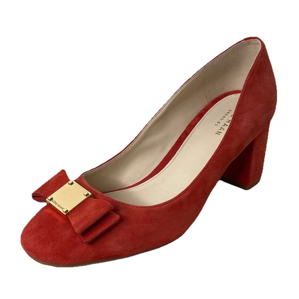 NEW Cole Haan Tali Bow Pump Red Suede Holiday Party Christmas Heeled Shoes 6.5